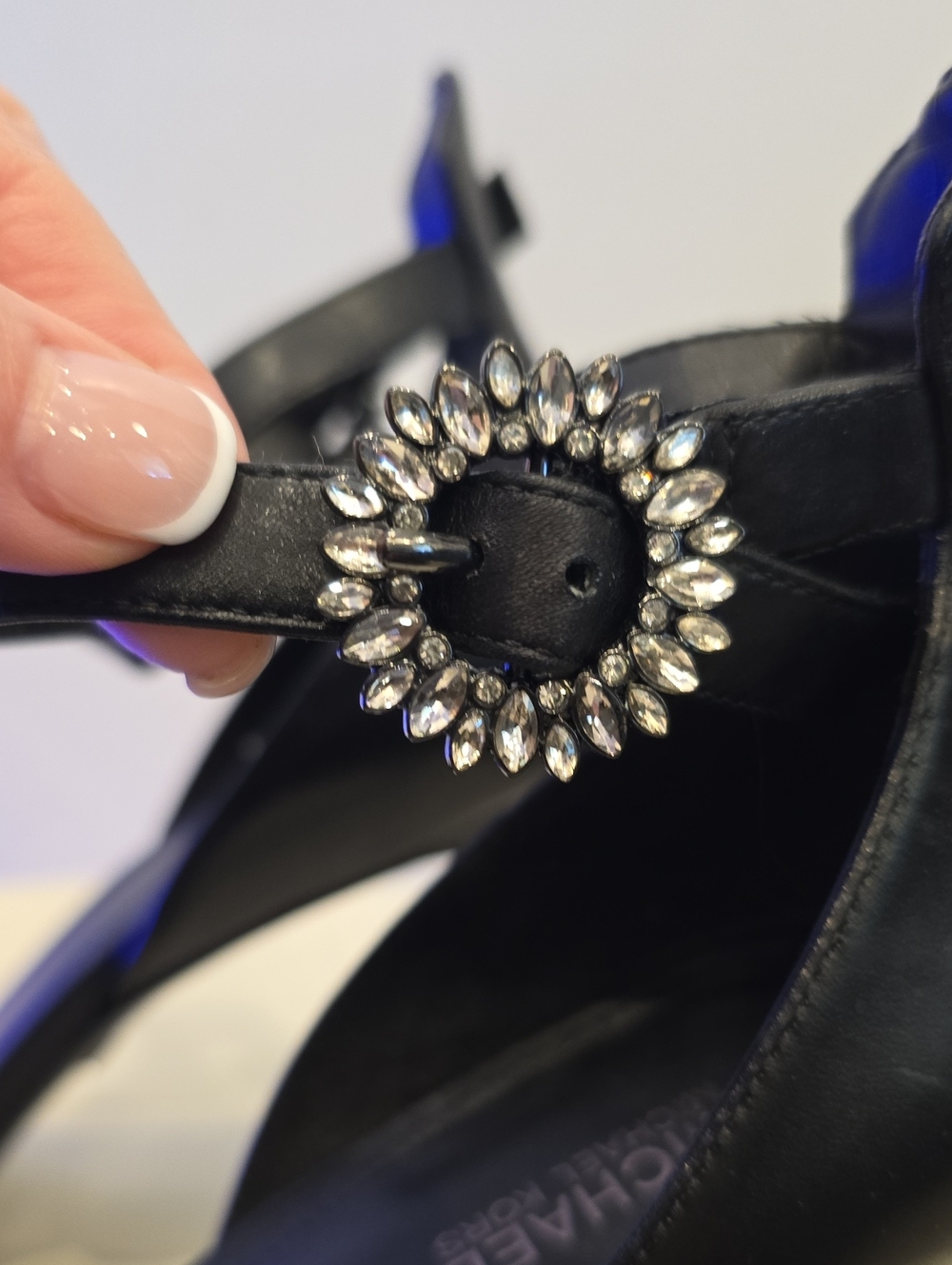 Michael KORS Women's Black Crystal-Embellished Ankle Strap High Heels Viola 9 - Picture 4 of 8